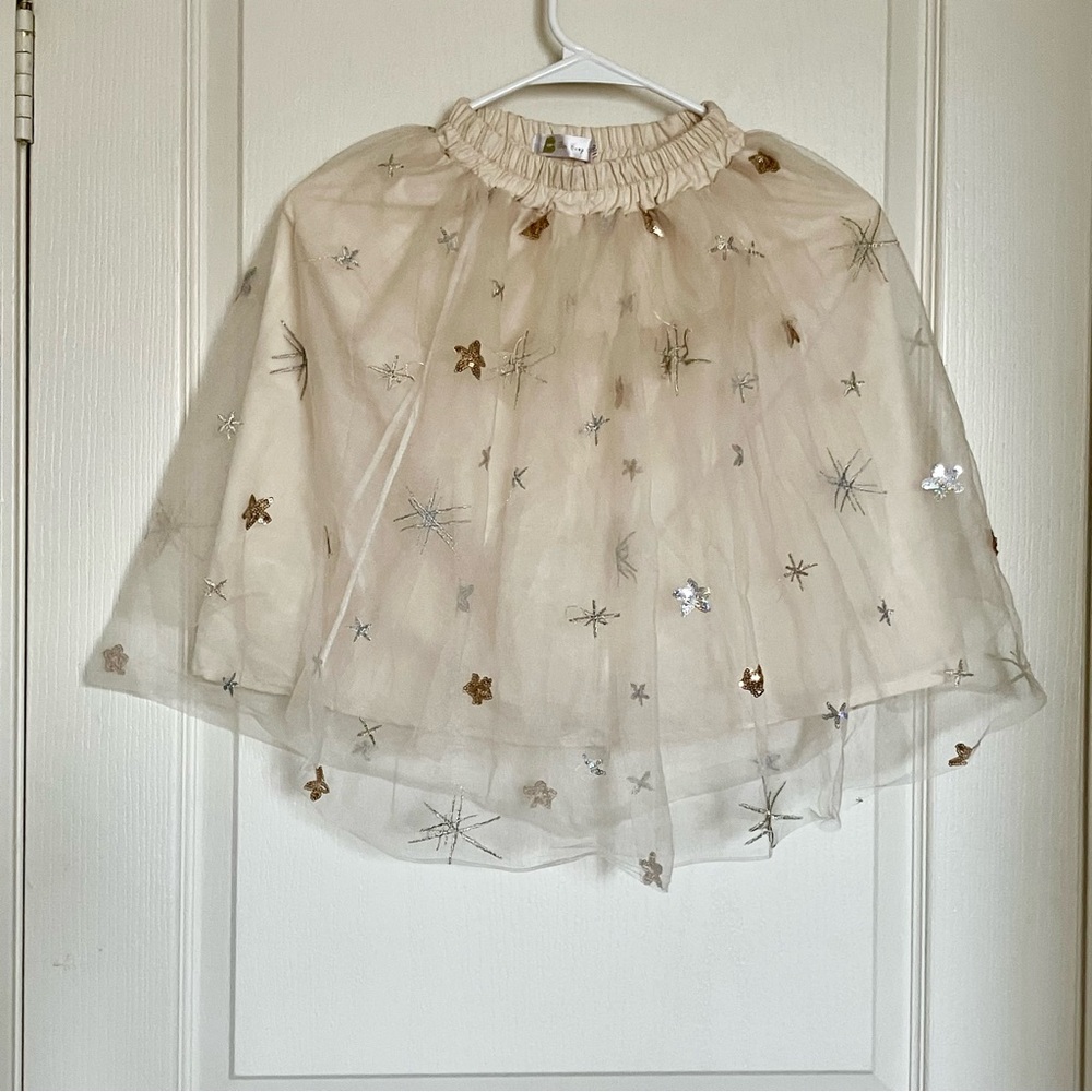 Girls Beige Glitter Star Tulle Skirt – Size 120